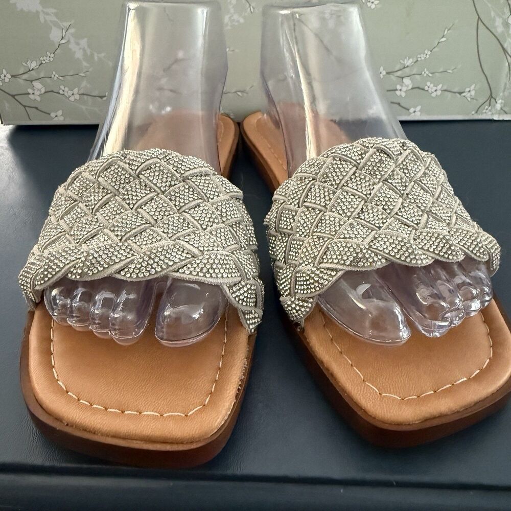 Mariella Beaded Braided Leather Slide Sandals Made In Italy •Size 8 New